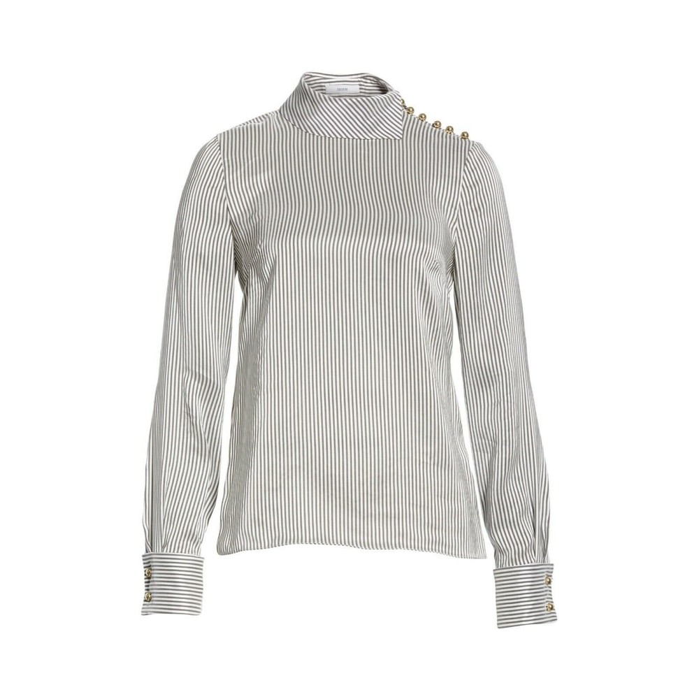 ERDEM Grey White Gold Cuff Link FLORINN Pin-Stripe Satin Blouse 6 US 10 42 38 36 - Picture 11 of 12